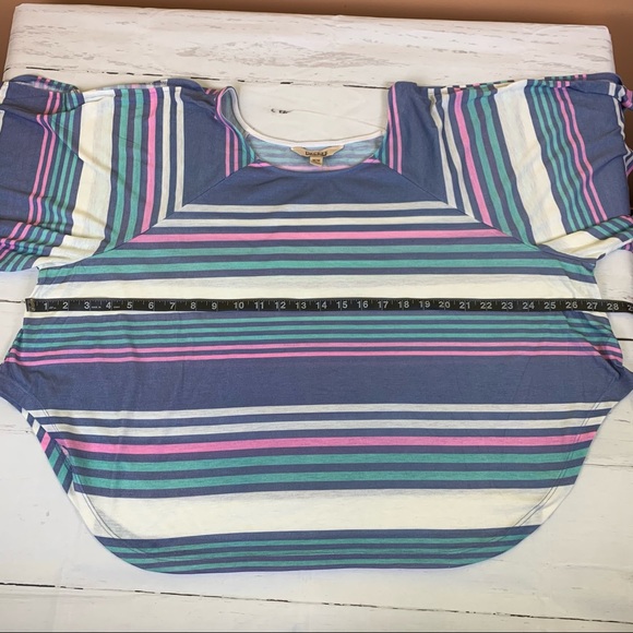 Decree summer striped relaxed tee top t-shirt beach bat cut sleeve blue pink - Picture 6 of 10